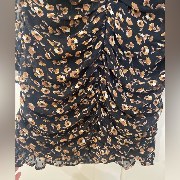 Storia Black Rouched Floral Mini Dress Long Sleeve Ruffles Size Small - Picture 8 of 8